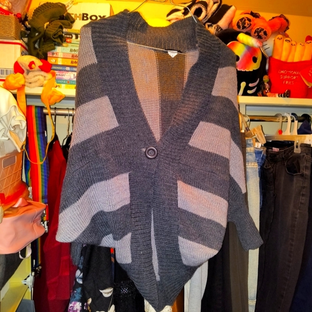 Rue21 Charcoal and Light Gray Poncho Sweater